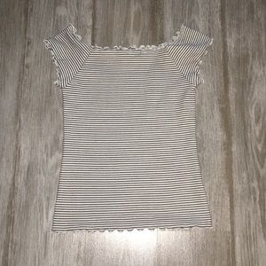 black and white stripped off the shoulder top.